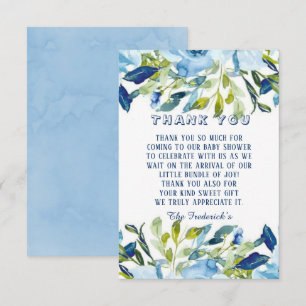 Dusty Blue Peonies Boy Baby Shower Dankeskarte