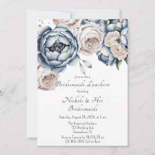 Dusty Blue Peony Rose & Glitzer Bridesmaids Mittag Einladung