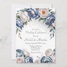 Dusty Blue Peony Rose & Glitzer Wedding