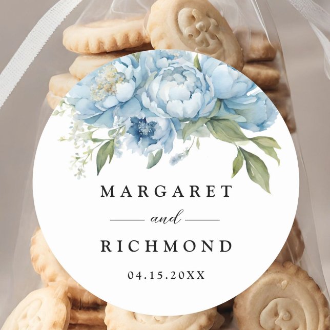 Dusty Blue Peony Runder Aufkleber (Von Creator hochgeladen)