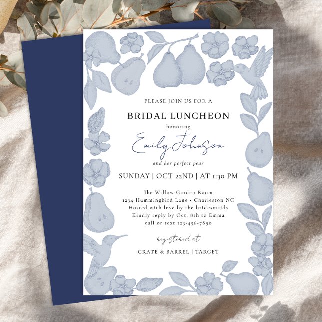 Dusty Blue Perfect Pear Bridal Luncheon Einladung (Bridal Luncheon Invite)