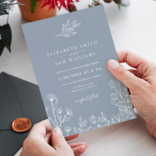 Dusty Blue Periwinkle Floral Elegante Hochzeit Einladung