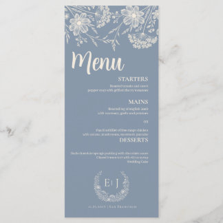 Dusty Blue Periwinkle Wildflower Wedding Menu Menükarte