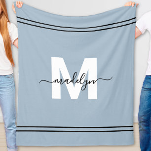 Dusty Blue Personalisiert Name Monogram Fleecedecke
