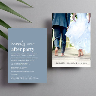 Dusty Blue Photo Mariage Réception Invitation