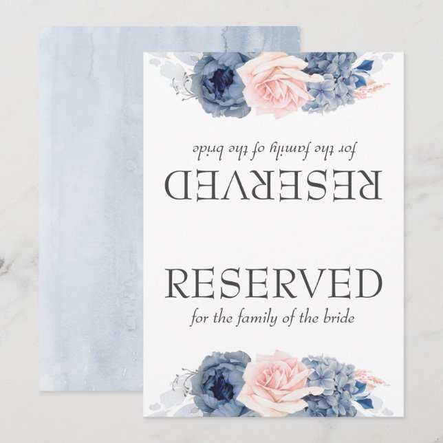 Dusty Blue Pink Blume Hochzeitvorbehaltenes Zeiche (Vorne/Hinten)