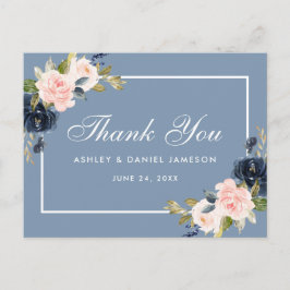 Dusty Blue Pink Blush Floral Wedding Vielen Dank Postkarte