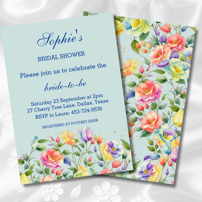 Dusty Blue Pink Bright Floral Rose Brautparty Einladung (Von Creator hochgeladen)