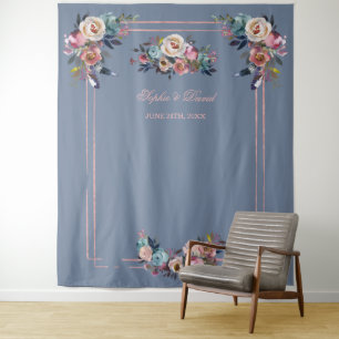 Dusty Blue Pink Floral Rose Gold Foto Stand Prop Wandteppich