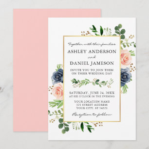 Dusty Blue Pink Rose Grüne Hochzeit Einladung