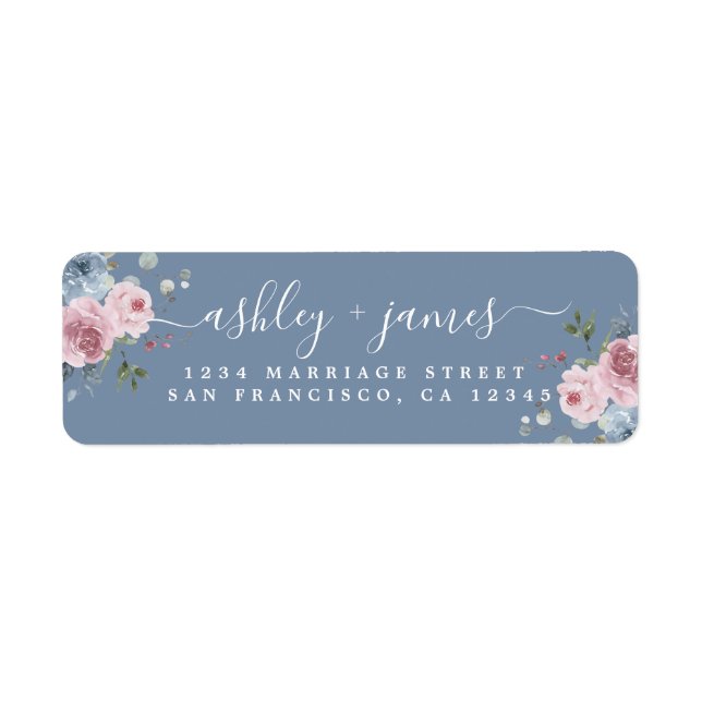 Dusty Blue Pink Rose Return Address Label (Vorne)