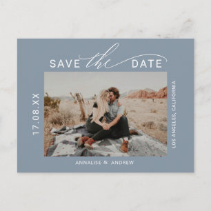 Dusty Blue Pinsel Skript 2 Fotos Save the Date Postkarte