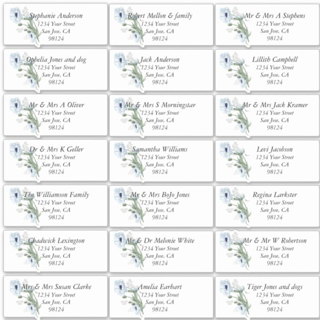 Dusty Blue Poppies Guest Name Address Labels (Vorderseite)