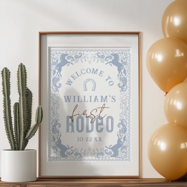 Dusty Blue Premier Rodéo Anniversaire Affiche de b (Western Birthday Party Sign)