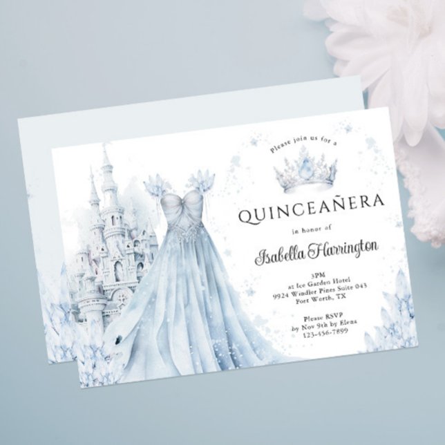 Dusty Blue Princess Winter Quinceanera Einladung (Von Creator hochgeladen)