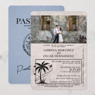 Dusty Blue Puerta Vallarta Passport Wedding Einladung