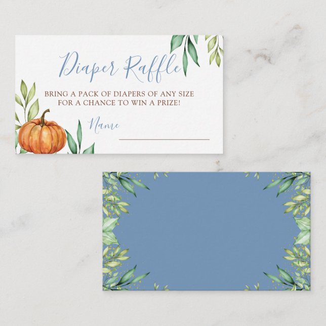 Dusty Blue Pumpkin Baby Duwer Diaper Raffle Begleitkarte (Vorne/Hinten)