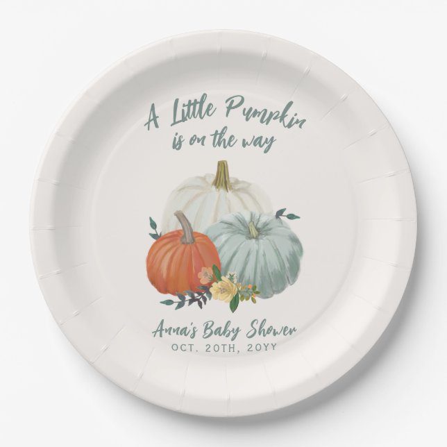 Dusty Blue Pumpkin Baby Shower Pappteller (Vorderseite)