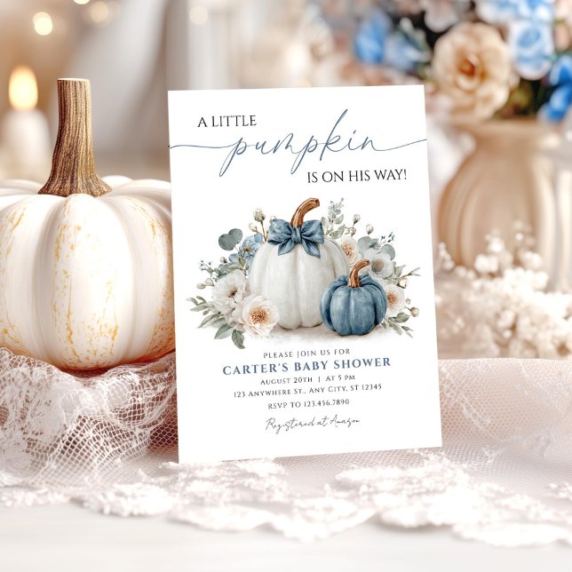 Dusty Blue Pumpkin Boy Baby Shower Einladung (Von Creator hochgeladen)