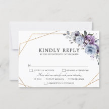 Dusty Blue Purple Navy Lilac Blooms Mariage RSVP C