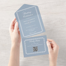 Dusty Blue QR Code Art Deco Monogram Wedding