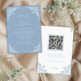 Dusty Blue QR Code Détails du Mariage Carte de boî