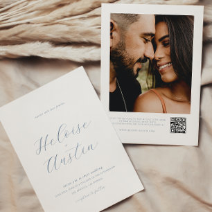 Dusty Blue QR Code Foto B&W Wedding Einladung