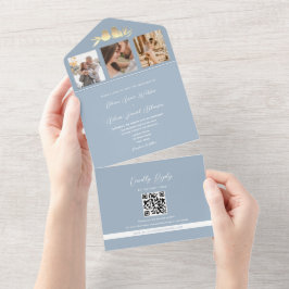 Dusty Blue QR Code Foto Wedding All In One Einladung