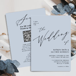 Dusty Blue QR Code in einer eleganten Hochzeit Einladung