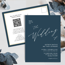 Dusty Blue QR Code in einer modernen schicken Hoch Einladungspostkarte