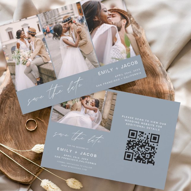 Dusty Blue QR Code Modern Save the Date 4 Foto (Von Creator hochgeladen)