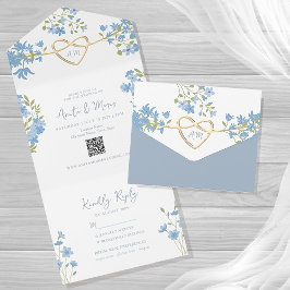 Dusty Blue QR Code Periwinkle Wedding All In One Einladung