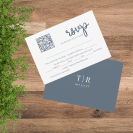 Dusty Blue QR Code Wedding RSVP Card