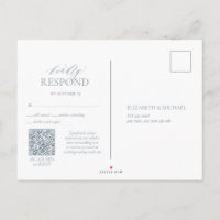 Dusty Blue QR Leafy Wappen Monogram Wedding RSVP