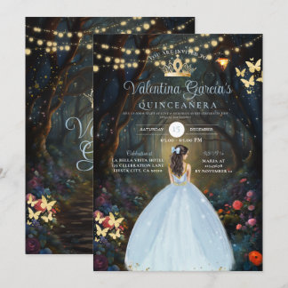 Dusty Blue Quinceañera 15 Anos Fores Blume Gold Einladung