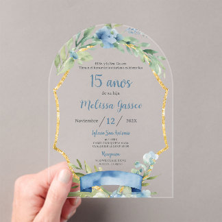 Dusty Blue Quinceañera Acryleinladungen