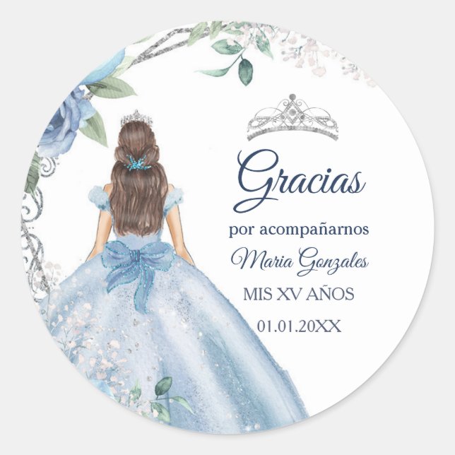 Dusty Blue Quinceañera Gefallen Vielen Dank, dass  Runder Aufkleber (Vorderseite)