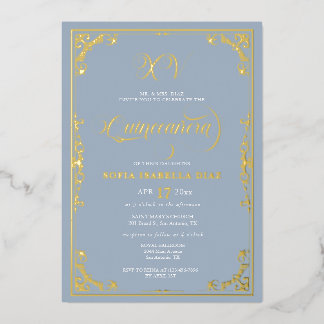 Dusty Blue Quinceañera Goldschmied Folieneinladung