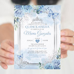 Dusty Blue Quinceañera Silver Crown Butterfly Einladung<br><div class="desc">Quinceañera Dusty Blue & Silver Crown Mexican Butterfly Einladung Mis Quince 15 Anos,  16. Geburtstag, </div>
