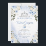Dusty Blue Quinceañera Silver Crown Butterfly Einladung<br><div class="desc">Quinceañera Dusty Blue & Silver Crown Mexican Butterfly Einladung Mis Quince 15 Anos,  16. Geburtstag, </div>