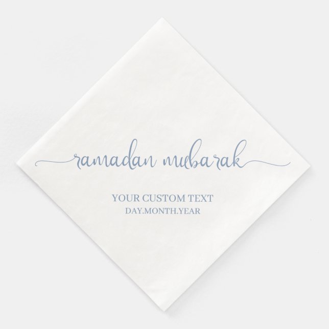 Dusty Blue Ramadan Mubarak Calligraphy Custom Serviette (Ecke)