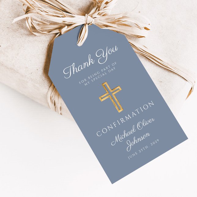 Dusty Blue Religious Cross Boy Confirmation Geschenkanhänger (Dusty Blue Religious Cross Boy Confirmation Gift Tags)