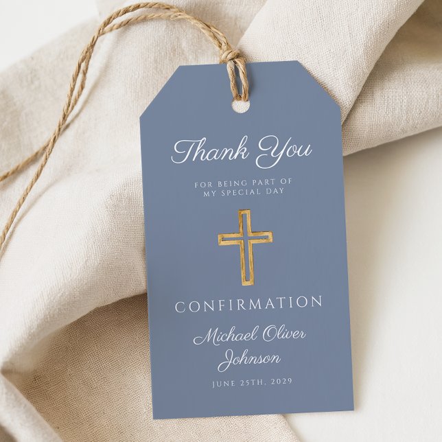 Dusty Blue Religious Cross Boy Confirmation Geschenkanhänger (Dusty Blue Religious Cross Boy Confirmation Gift Tags)