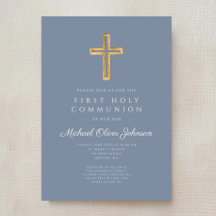 Dusty Blue Religious Cross Boy Erste Kommune