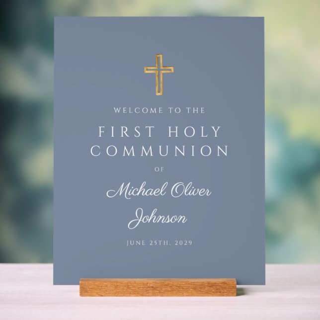 Dusty Blue Religious Junge Erste Kommune Willkomme Acrylschild (Neutral)