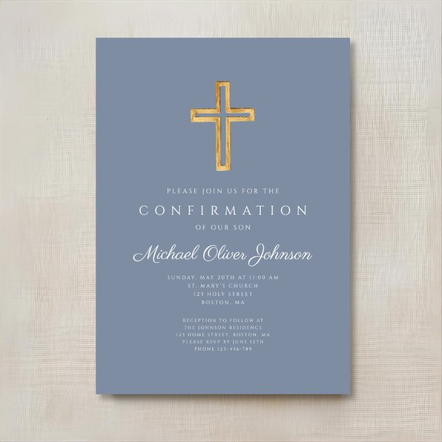 Dusty Blue Religious Wood Cross Boy Bestätigung Einladung (Dusty Blue Religious Wood Cross Boy Confirmation Invitation Digital Download)