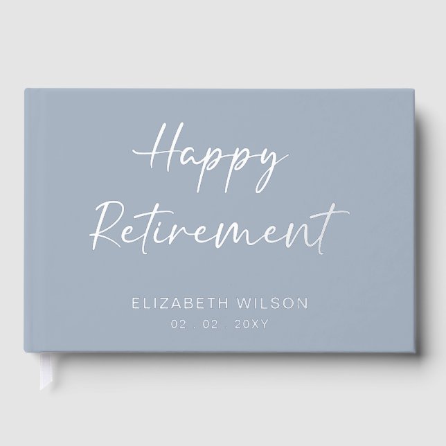Dusty Blue Retirement Verlassend Party Gästebuch (Vorderseite)
