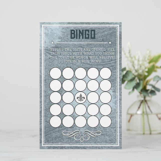 Dusty Blue Retro Art Deco Stil Baby Dusche Bingo (Stehend Vorderseite)
