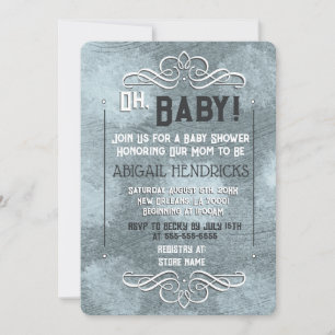 Dusty Blue Retro Art Deco Stil Baby Dusche Einladung