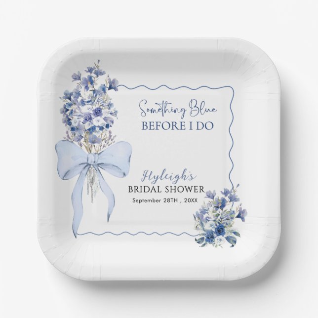 Dusty Blue Ribbon Bow Calla Lily Brautparty Pappteller (Vorderseite)